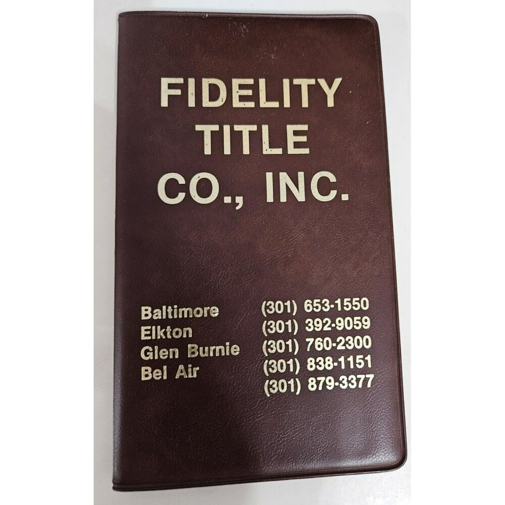 Business Card Holder Book Fidelity‎ Title Co., Inc. circa 1989 Brown Vintage